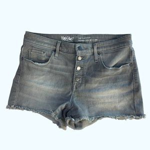 Mossimo Womens Exposed 4 Button Fly Power Stretch Sz 8/29 Gray High Rise Raw Hem